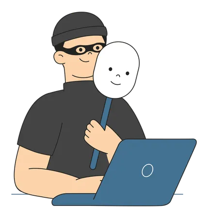 Criminal Hacker Holding Friends Mask for Hacking  Illustration