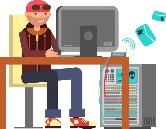 Criminal hackers breaking computer bank accounts Illustration