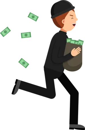 Criminal running with money bag Illustration