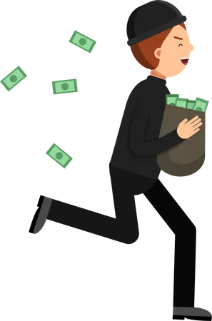 Criminal running with money bag  Illustration