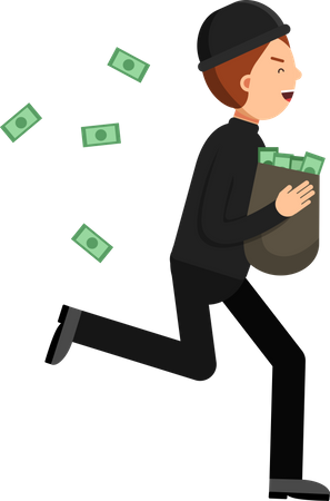 Criminal Running With Money Bag  Illustration