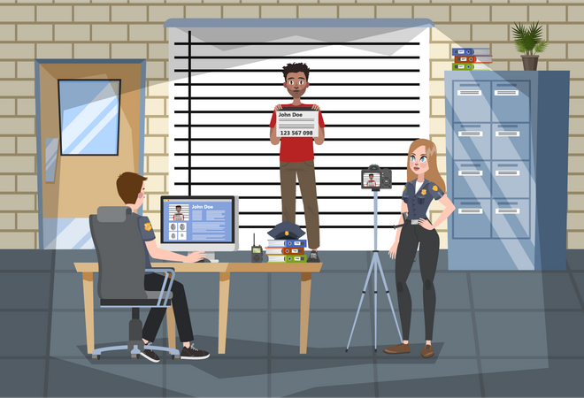Criminal stand at the wall  Illustration