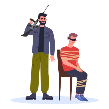 Criminals holding guy hostage  Illustration
