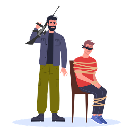 Criminals holding guy hostage  Illustration