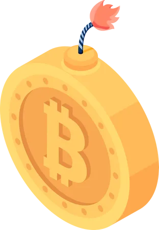 Bitcoin Dourado Isometrico 3 D Plano Com Fusivel Em Chamas Conceito De Crise De Criptomoeda E Bitcoin Ilustração