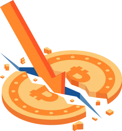 Bitcoin Isometrico 3 D Plano Rachado Por Red Falling Arrow Crise Do Bitcoin E Conceito De Bolha De Criptomoeda Ilustração