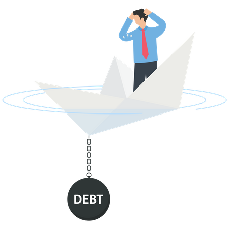 Crise da dívida afunda um barco de papel  Ilustração