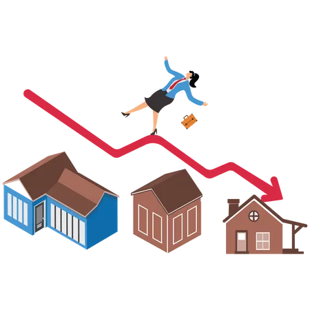 Crise du logement, Maison, Développement du logement, Crise, Femme d'affaires  Illustration