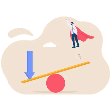 Crisis arrow pushes seesaw to make businessmen stronger  Illustration