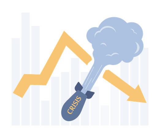 Crisis concept. Bankruptcy with falling down profit graph and money  Illustration