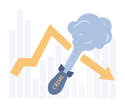 Crisis concept. Bankruptcy with falling down profit graph and money  Illustration