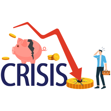 Crisis económica con alcancía  Ilustración