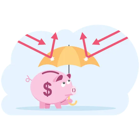 Umbrella Protect The Piggy Bank Crisis Of Banking And Finance Flat Vector Illustration Illustration