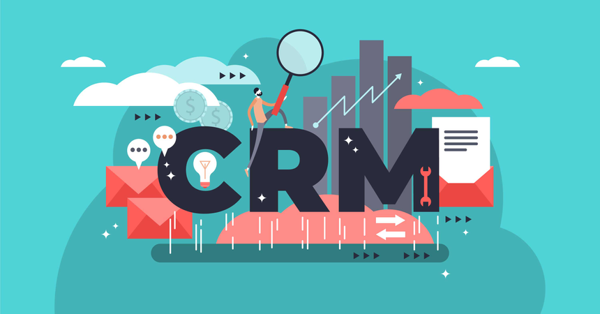 CRM ou gestion de la relation client illustration vectorielle stylisée à plat  Illustration