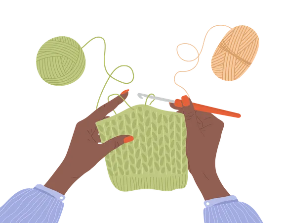 Crochet knitting process Illustration