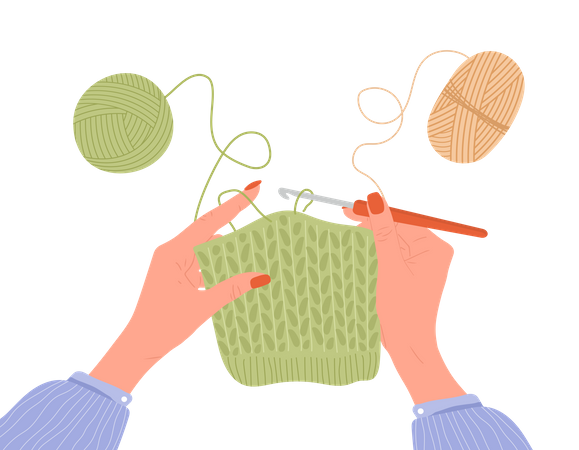 Crochet knitting process Illustration