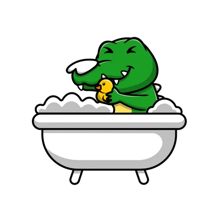 Crocodile Bathing In Bathtub  Illustration