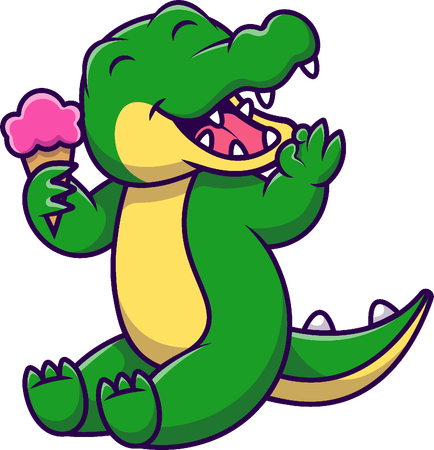 Crocodile Holding Ice Cream  Illustration