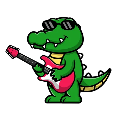 Crocodile Playing Electric Guitar  Illustration
