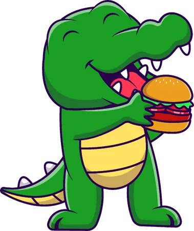 Crocodilo comendo hambúrguer  Ilustração