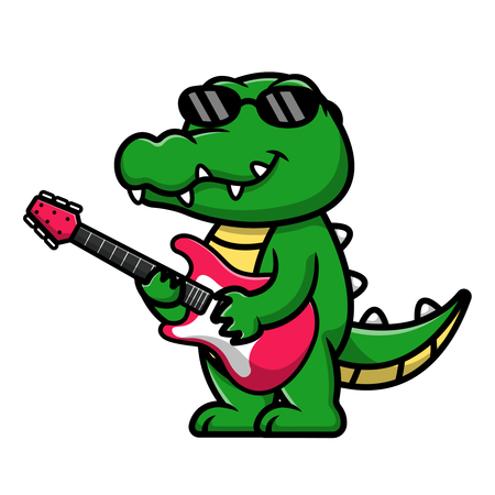 Crocodilo tocando guitarra elétrica  Ilustração