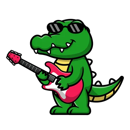 Crocodilo tocando guitarra elétrica  Ilustração