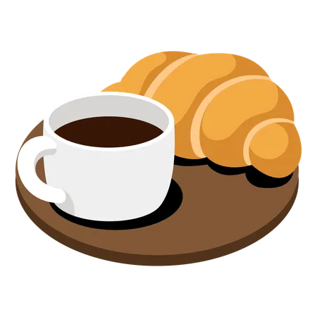 Savor The Classic European Breakfast Of A Freshly Baked Croissant Paired With A Hot Cup Of Coffee Perfect For Those Cozy Morning Moments Illustration