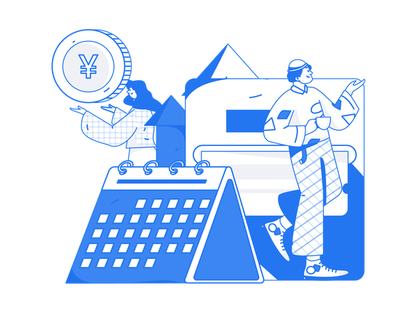 Homem e menina fazendo cronograma financeiro  Ilustração