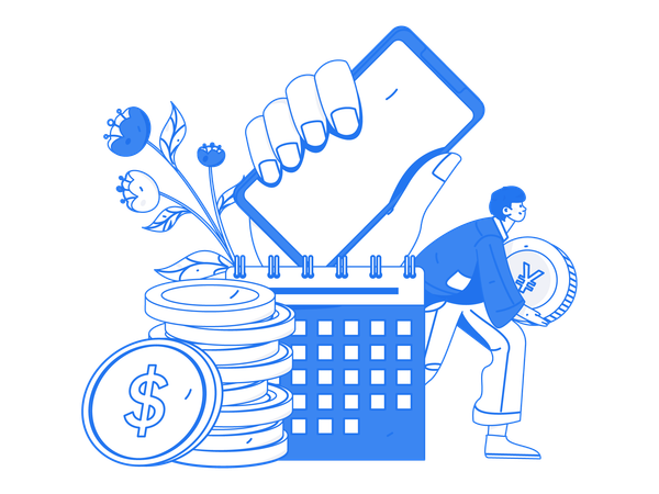 Homem fazendo cronograma financeiro  Ilustração