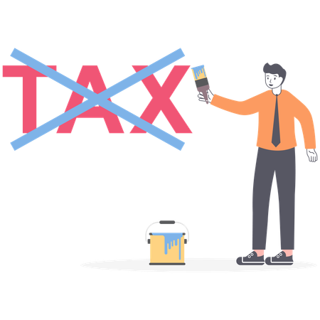 Cross out word tax and money lie next to businessman  Illustration