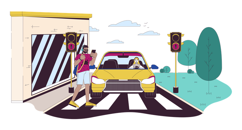 Crossing road at red light  Illustration