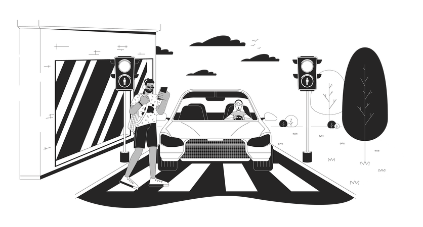 Crossing road at red light  Illustration