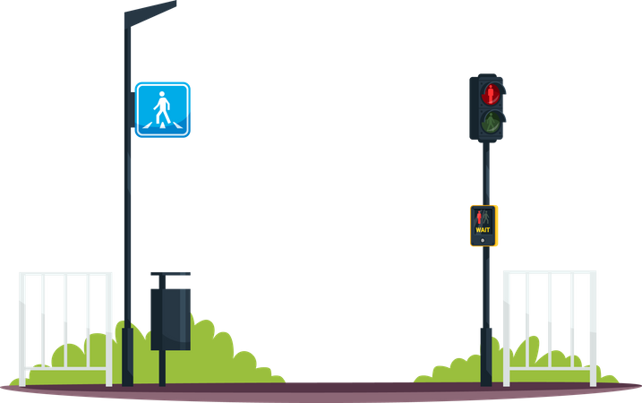 Crosswalk with wait traffic button Illustration