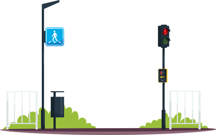 Crosswalk with wait traffic button  Illustration