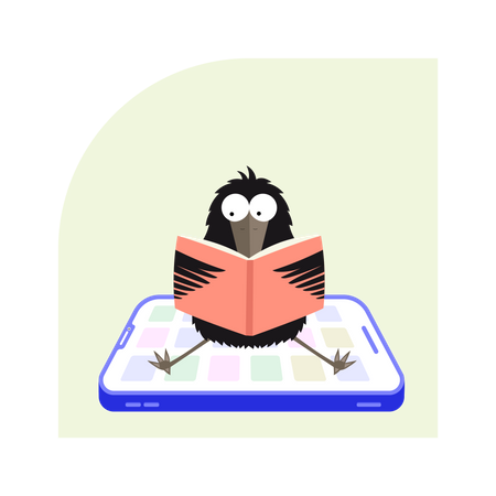 Crow reading e-book Illustration