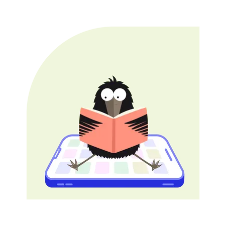 Crow reading e-book  Illustration