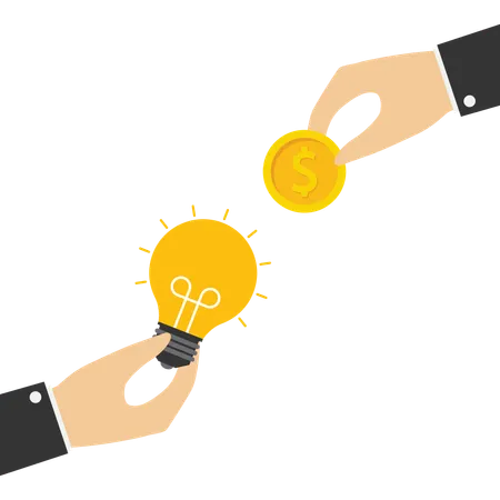 Crowd Funding Start Up Company To Get Money Businessman Hand Giving Money Dollar Coin To New Business Idea Light Bulb Illustration