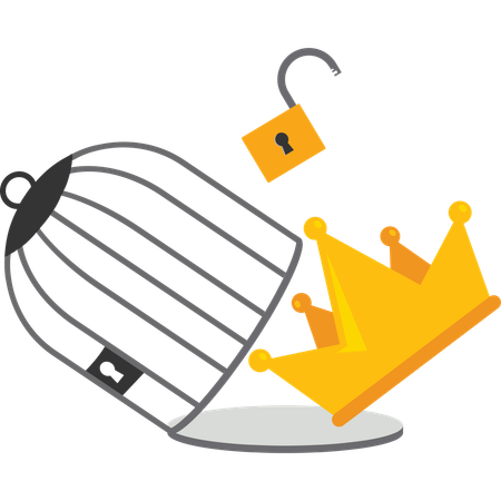 Crown with key free himself from cage  Illustration