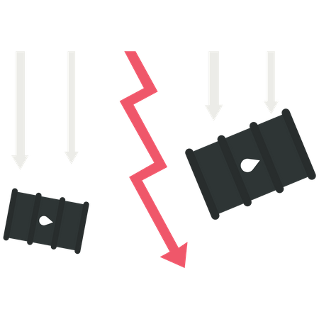 Crude oil and red arrow going down  Illustration