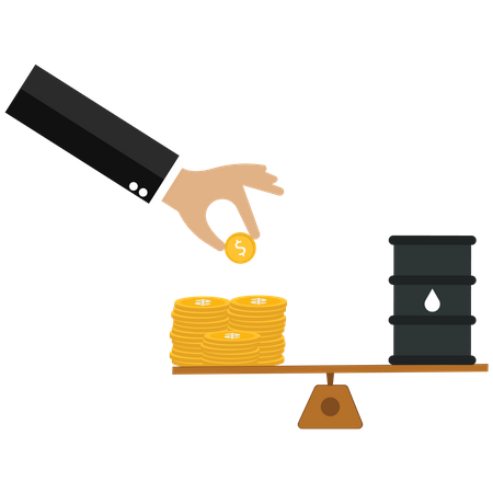 Crude oil and stack of a euro coin on the lever  Illustration