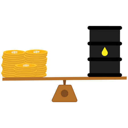 Crude oil and stack of money on the lever  イラスト