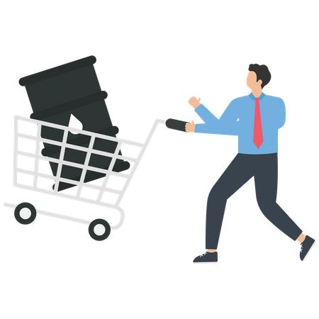Crude oil in a shopping cart with a businessman  Illustration