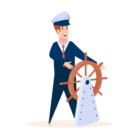 Cruise captain holding cruise steering  Illustration