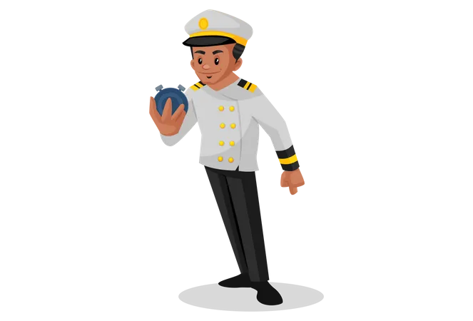 Cruise captain looking at timewatch Illustration