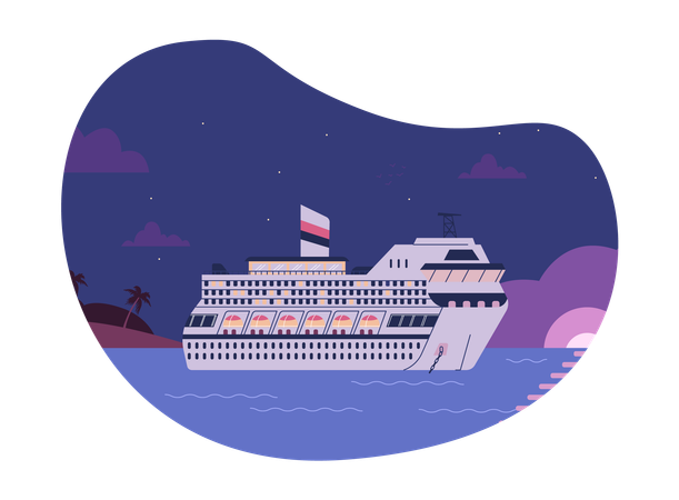 Cruise sailing on sea at night  Illustration