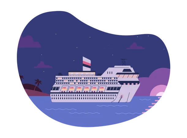 Cruise sailing on sea at night  Illustration