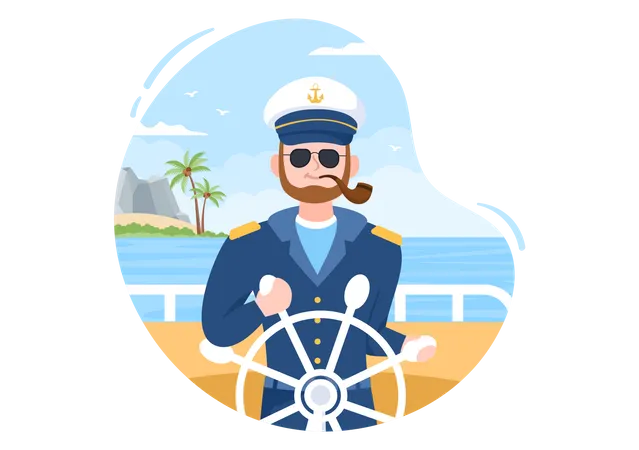 Cruise Ship Captain holding steering  Illustration