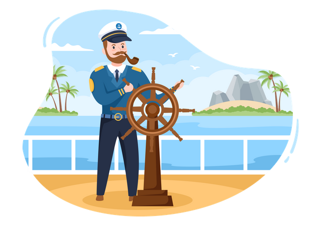 Cruise Ship captain Riding a Ship Illustration