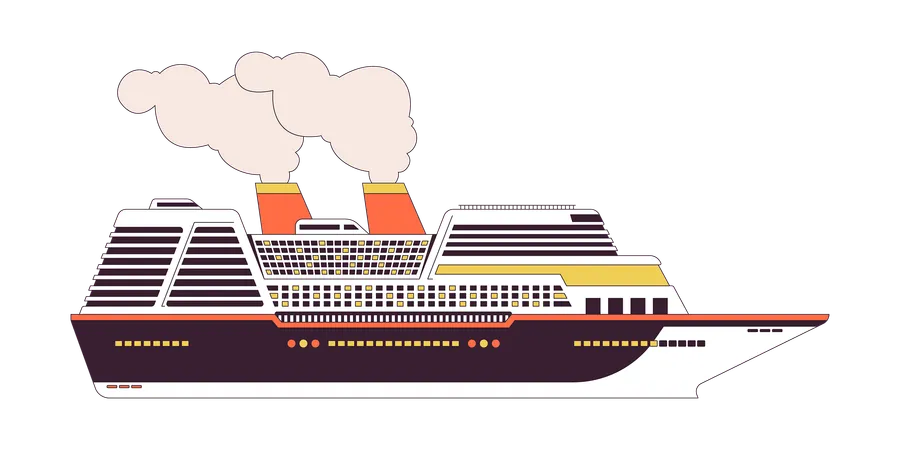 Cruise Ship Side 2 D Linear Cartoon Object Luxury Cruise Liner Boat Isolated Line Vector Element White Background Marine Transport Ocean Vessel Nautical Transportation Color Flat Spot Illustration Illustration