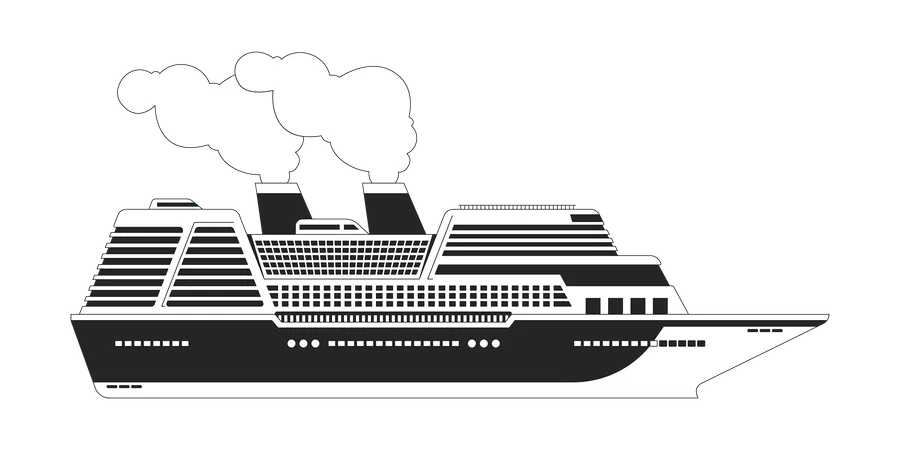 Cruise Ship Side Black And White 2 D Line Cartoon Object Luxury Cruise Liner Boat Isolated Vector Outline Item Marine Transport Ocean Vessel Nautical Transport Monochromatic Flat Spot Illustration Illustration